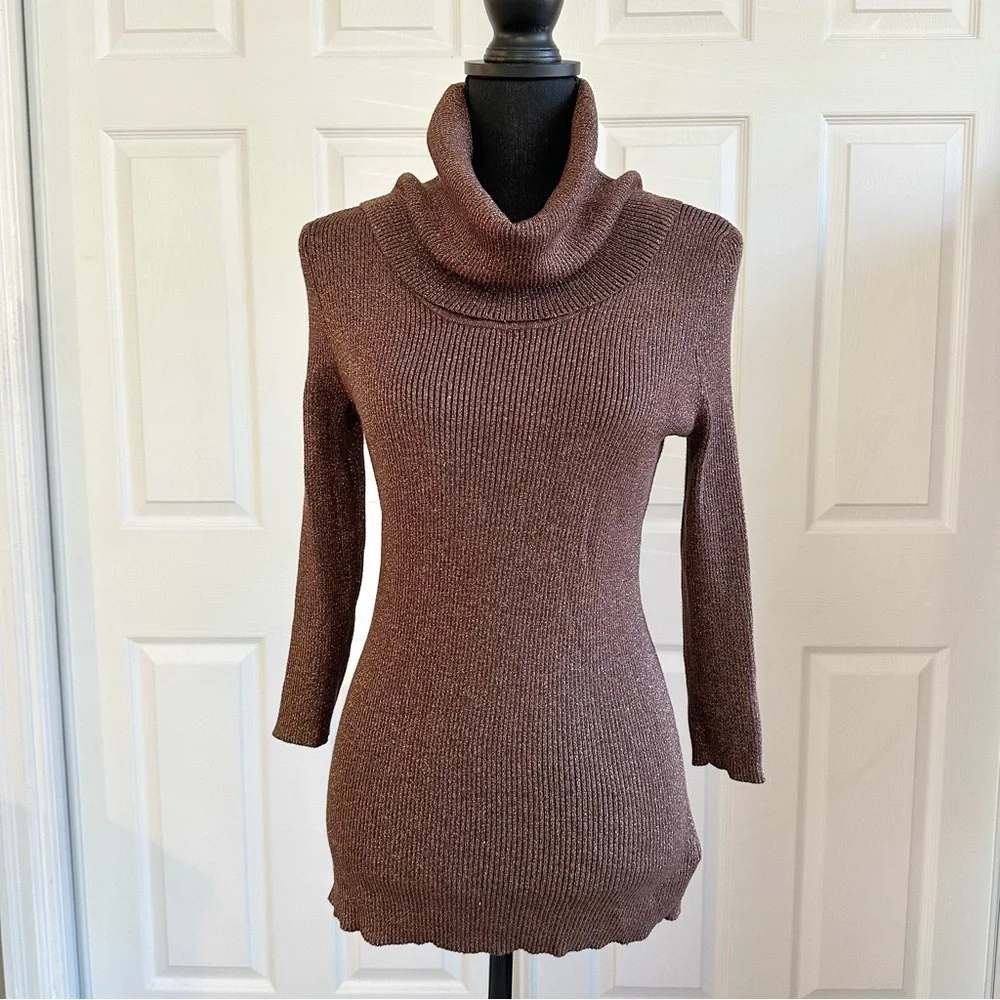 Peter Nygard Metallic Chocolate Brown and Copper Turtleneck Sweater - Picture 1 of 4